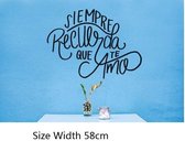 3D Sticker Decoratie Spaans Decor - Decal voor slaapkamer Siempre Recuerda que te Amo Spaans vinyl muurtattoo handgeschreven altijd onthouden Home Decor - Gray / Width  58cm