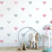 Muursticker Watercolor Confetti Hearts pink