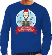 Foute Kersttrui / sweater - Last Christmas I gave you my heart - skelet - blauw voor heren - kerstkleding / kerst outfit L (52)