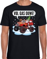 Fout Kerst shirt / t-shirt - Santa op monstertruck / truck - vol gas ouwe zwart voor heren - kerstkleding / kerst outfit S (48)