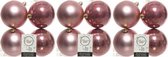 12x Oud roze kunststof kerstballen 10 cm - Mat/glans - Onbreekbare plastic kerstballen - Kerstboomversiering oud roze