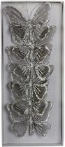 Kerststekers - Vlinder Zilver 6 Stuks - 9cm
