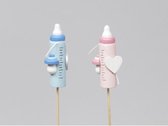 Geboorte - Cb. 8 Wooden Baby Bottles/stick Pink/blue 6 Cm