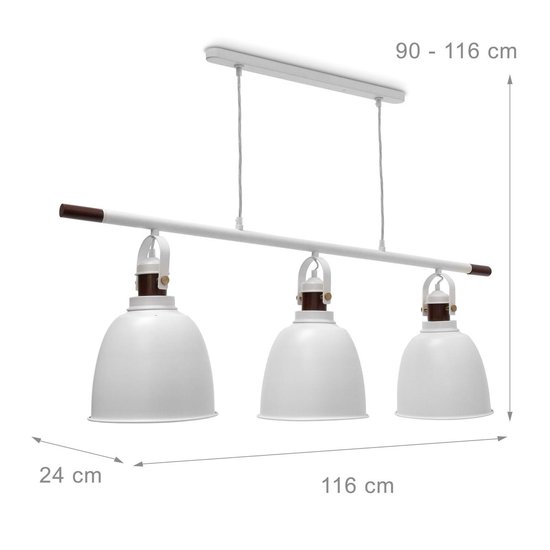 bol.com | relaxdays hanglamp GLOCCA 3 lichts plafondlamp lamp hoogte  verstelbaar 3 lampen wit
