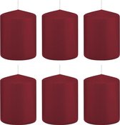 6x Bordeauxrode cilinderkaarsen/stompkaarsen 6 x 8 cm 29 branduren - Geurloze kaarsen - Woondecoraties