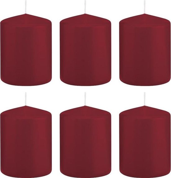 6x Bordeauxrode cilinderkaarsen/stompkaarsen 6 x 8 cm 29 branduren - Geurloze kaarsen - Woondecoraties