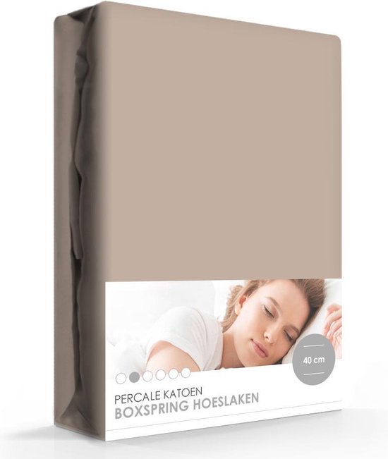 Boxspring Waterbed Percale Katoen Hoeslaken Extra Hoog Taupe80 x 200 cm