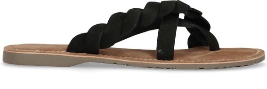 NIKKIE Bayan Sandals gevlochten leren slippers zwart - Schoenen.nl