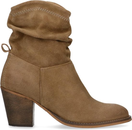 | Manfield Dames Taupe suède laarsjes met hak Taupe suède enkellaarsjes met hak Dames | MANFIELD