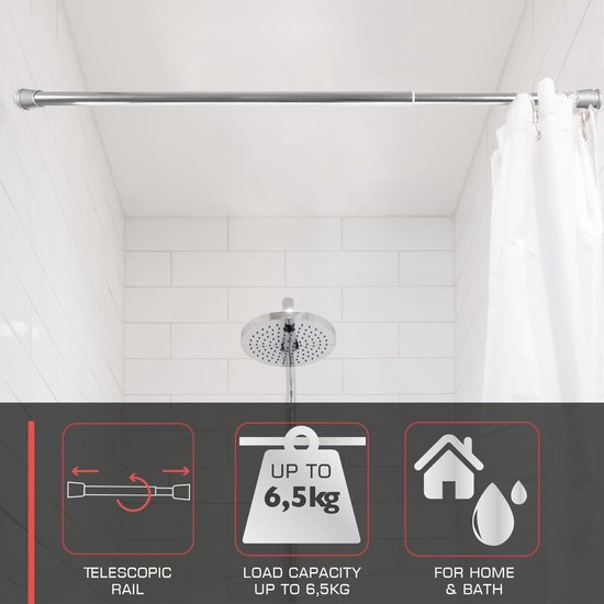 bomoe telescopische douchegordijnstang zonder boren chroom 140250