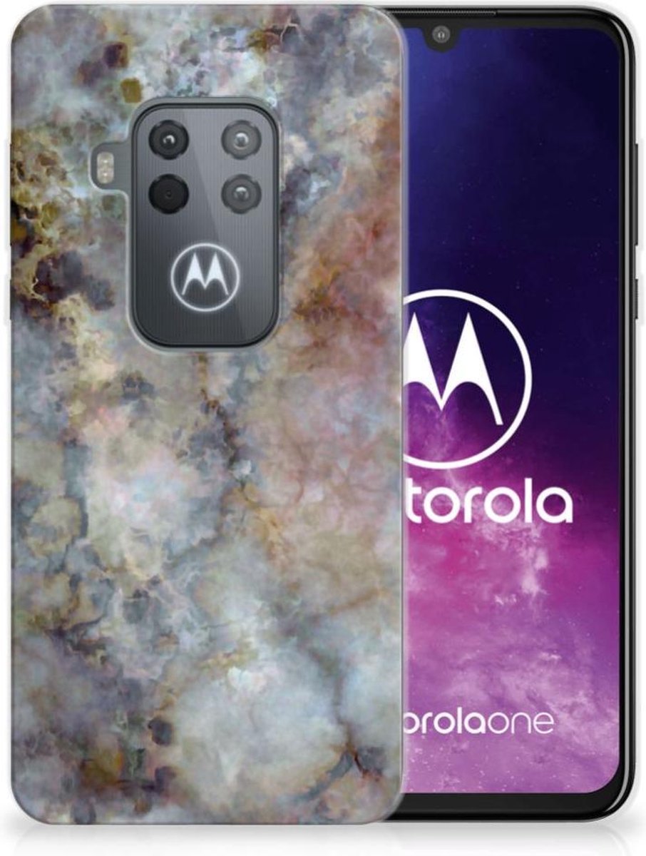 Motorola One Zoom TPU Siliconen Hoesje Marmer Grijs