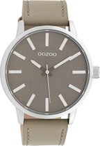 OOZOO Timepieces - Zilverkleurige horloge met taupe leren band - C10032