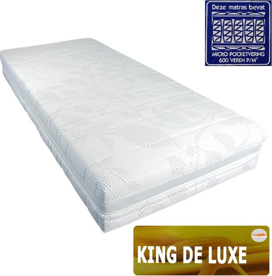 Slaaploods.nl King de Luxe - Micro Pocketvering Matras - Latex Afdeklaag - 70x210x25 cm - Hard