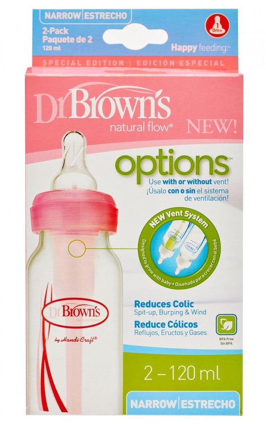 Dr. Brown's - Standaardfles 120 ml roze duopack Options Bottle | bol.com