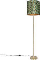 QAZQA simplo - Moderne Vloerlamp | Staande Lamp met kap - 1 lichts - H 184 cm - Pauw veren print - Woonkamer | Slaapkamer