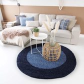 Hoogpolig vloerkleed shaggy Trend lijstmotief rond - blauw 200 cm rond