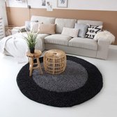 Hoogpolig vloerkleed shaggy Trend lijstmotief rond - antraciet 200 cm rond