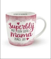 Moederdag - Enjoy Mok - Superblij met een lieve Mama zoals jij - Gevuld met een snoepmix - In cadeauverpakking met gekleurd lint