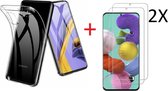 Hoesje Geschikt Voor Samsung Galaxy A51 Hoesje TPU Back Cover Met 2pack glazen Screenprotector - Transparant