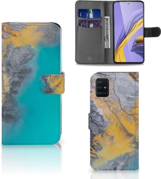 Samsung Galaxy A51 Bookcase Marble Blue Gold bol