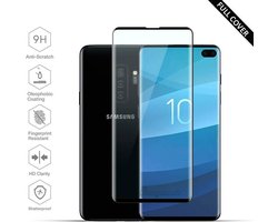 Samsung Galaxy S10 Plus Full cover screenprotector / Tempered Glass Zwart - van Bixb