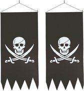 2x Zwarte piraten vlag met doodskop 86 cm - Piraten vlaggen - Piraat thema versiering horror/Halloween/Carnaval