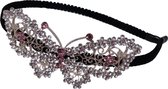 Jessidress Luxe Dames Haar Diadeem vol steentjes Feestelijke Haarband met vlinder - Roze