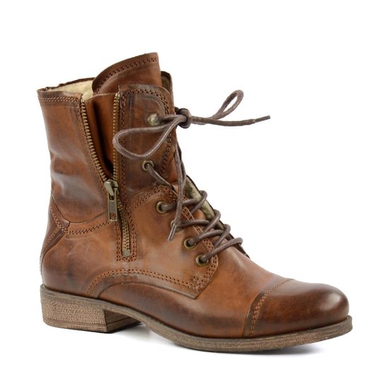 Sacha - Dames - Combat boots bruin met imitatiebont - Maat 36 | bol.com
