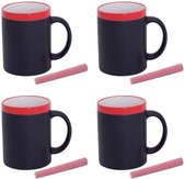 4x Krijtbord koffie mokken in het rood - beschrijfbare koffie/thee mok/beker