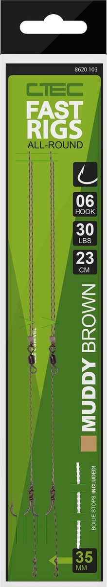 2 karper onderlijnen Spro C-TEC Fast Rigs 23 cm Muddy Brown Haakmaat 8