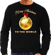 Foute Kersttrui / sweater - Merry Christmas to the world - gouden wereldbol - zwart - heren - kerstkleding / kerst outfit XL (54)