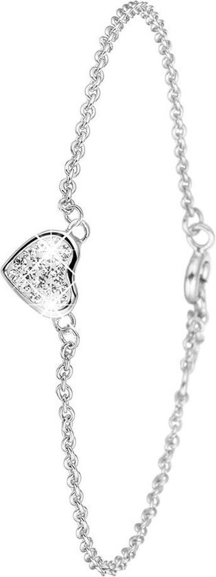 Lucardi Dames Armband met hart van kristal - Echt Zilver - Armband - Cadeau - 19 cm - Zilverkleurig