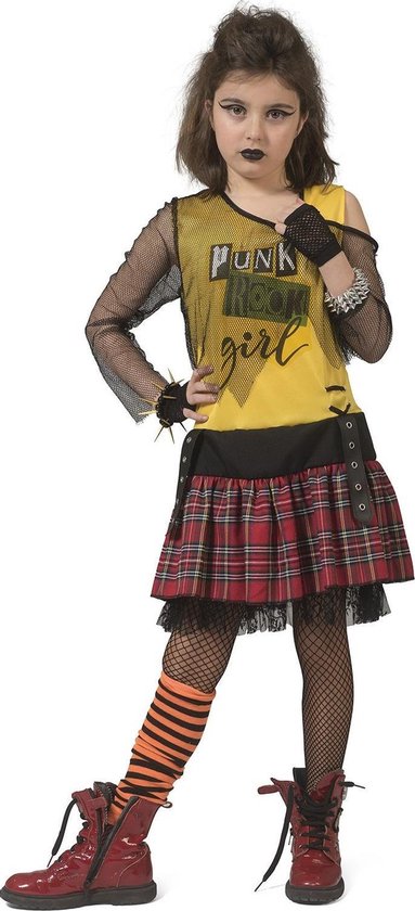 Funny Fashion - Punk & Rock Kostuum - Petra - Meisje rood,geel,zwart - Maat 164... bol.com