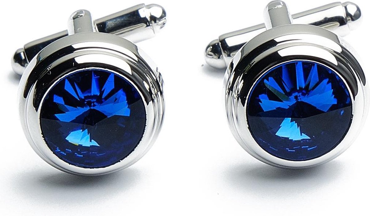 Manchetknopen - Zilver met Blauw Kristal