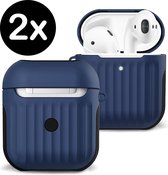 Hoesje Voor Apple AirPods Case Hard Cover Ribbels - Donker Blauw - 2 PACK