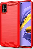 Samsung Galaxy A71 Geborsteld TPU Hoesje Rood