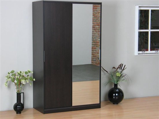 schuifdeurkast 2-deurs kledingkast met spiegel espressokleur. | bol.com