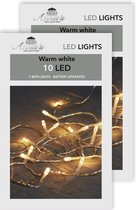 2x Kerstverlichting op batterijen warm wit 10 lampjes 100 cm/1 meter - Warm witte mini verlichting - Kerstlampjes/kerstlichtjes op batterij