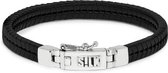 SILK Jewellery - Zilveren Armband - Chevron - 275BLK.22 - zwart leer - Maat 22