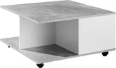 design salontafel 70x70 cm cement grijs / wit | Salontafel met 2 laden | Salontafel met wielen | Tafel met 2 compartimenten