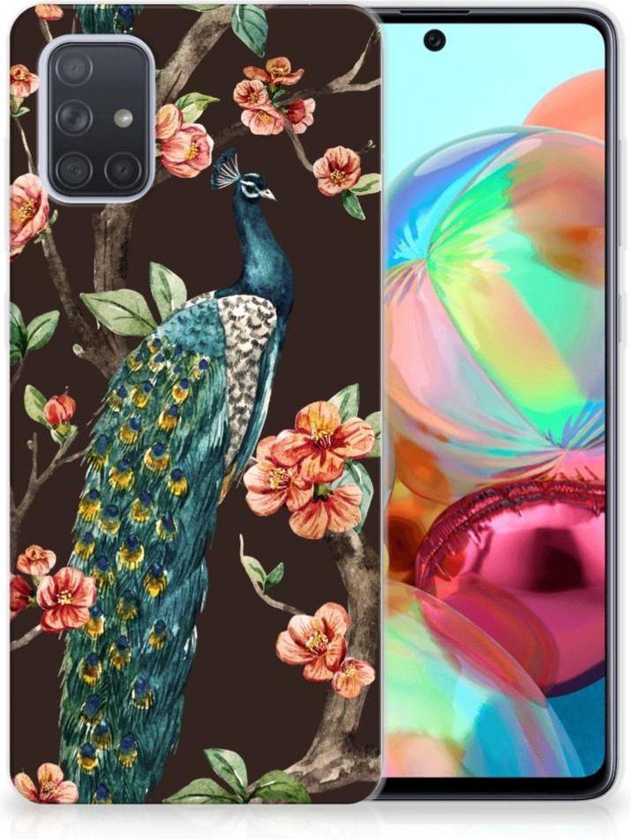 Samsung Galaxy A71 TPU Hoesje Pauw met Bloemen