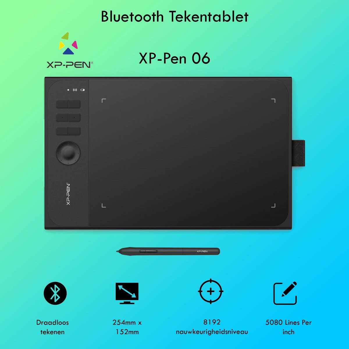 Teken Tablet - Tekentablet - Professioneel - 254mm x 152mm - 5080 LPI - Bluetooth - XP-Pen