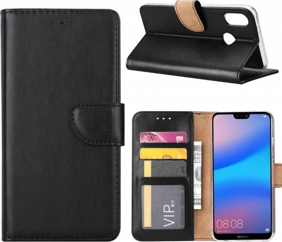 Huawei P Smart (2019) telefoon hoesje met pasjeshouder Zwart - van Bixb
