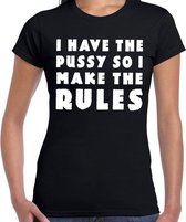 I have the pussy fun tekst t-shirt zwart voor dames M