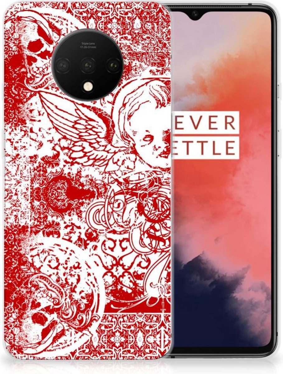 Silicone Back Case OnePlus 7T Angel Skull Rood