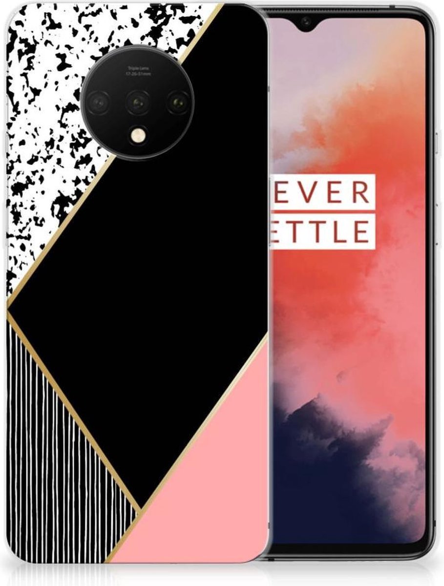 OnePlus 7T TPU Hoesje Zwart Roze Vormen