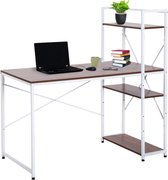 Homecom - Bureau - computertafel - Modern design - Met rek - laptopbureau - 4 schappen - Walnoot / Wit