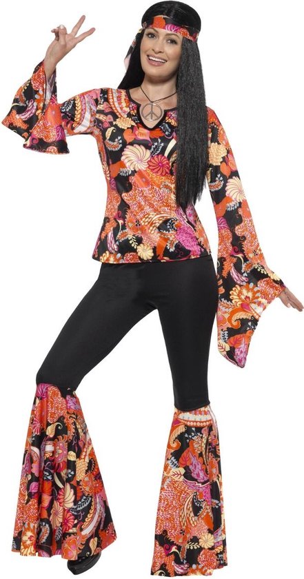 SMIFFY'S - Zwart en veelkleurig hippie kostuum voor vrouwen - S