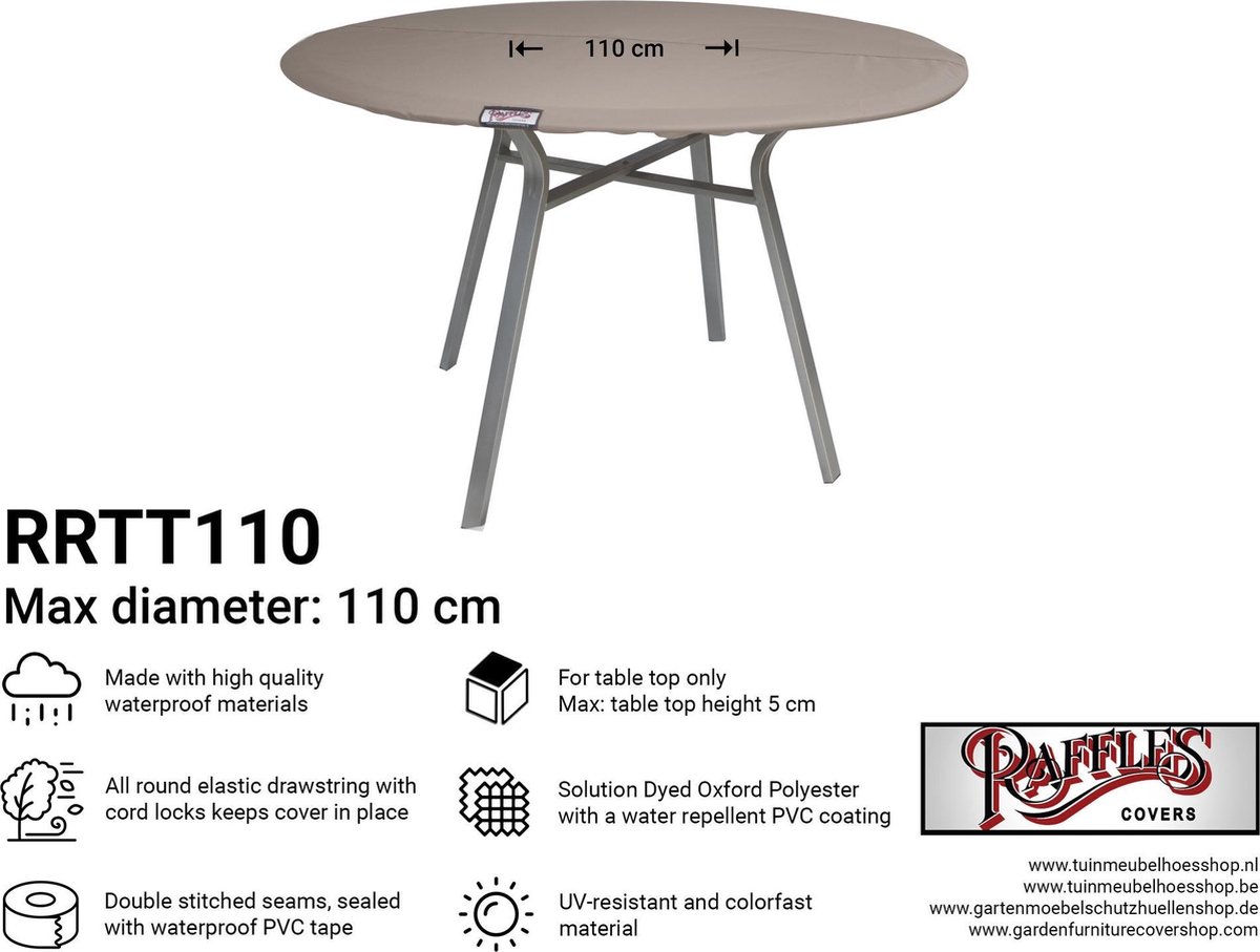 Hoes voor rond tafelblad Ø: 110 cm - Tuintafelhoes - RRTT110