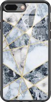iPhone 8 Plus/7 Plus hoesje glass - Abstract marmer blauw | Apple iPhone 8 Plus case | Hardcase backcover zwart